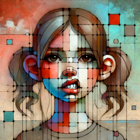 DALL·E 2024-10-18 05.11.21 - A heartfelt oil paint mixed media artwork of a girl, created with dashed line strokes featuring transparent colors, enhanced by muted shading against .webp